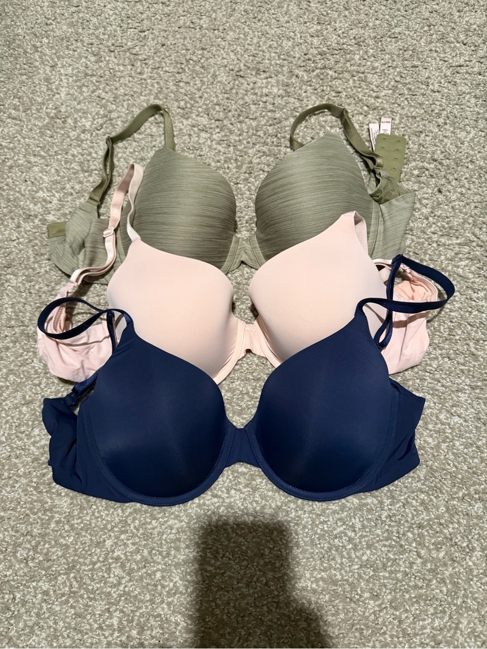 Victoria's Secret Bra Trio - Navy, Blush, Olive